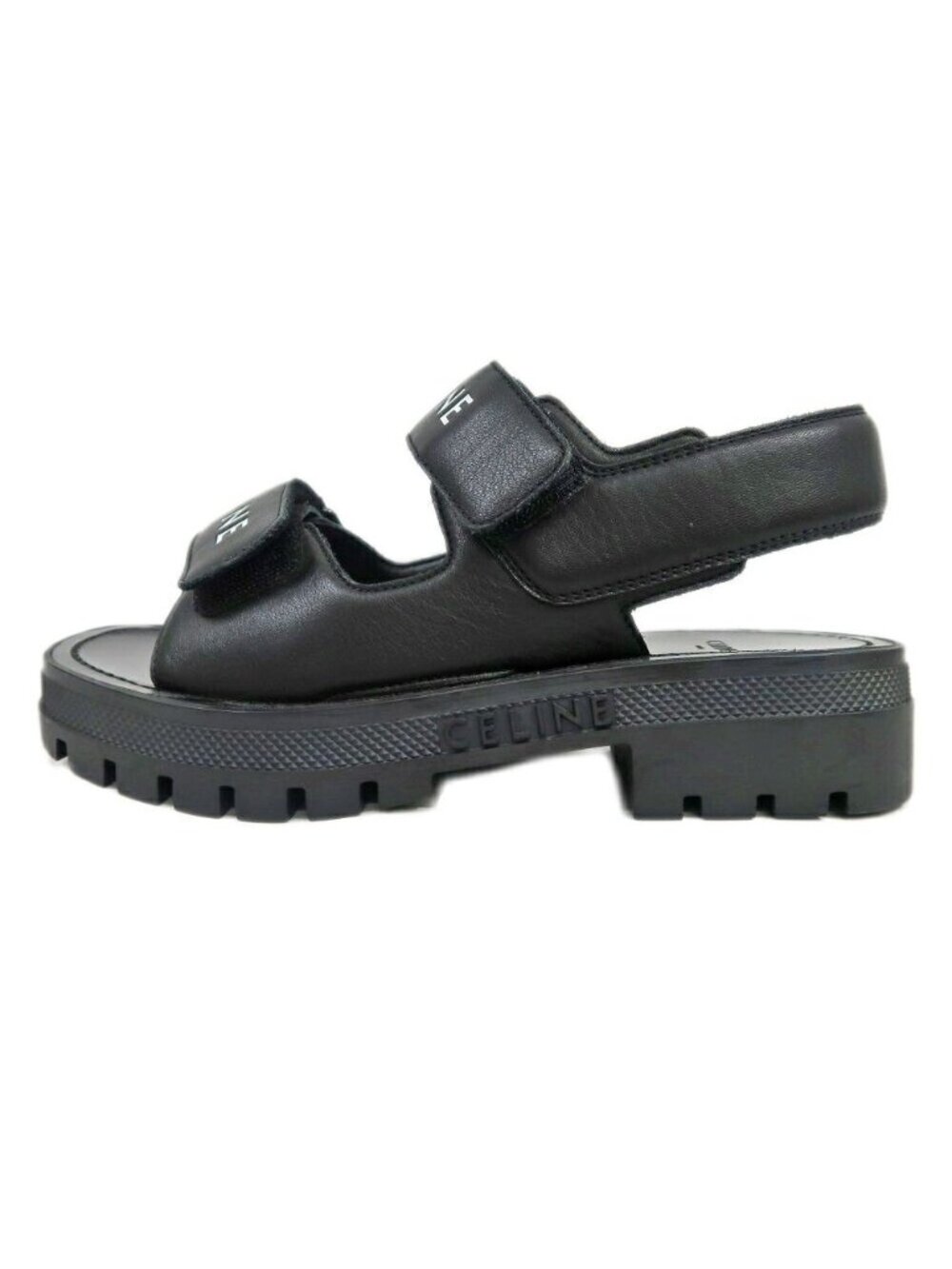 Celine Velcro Logo Sandals Black